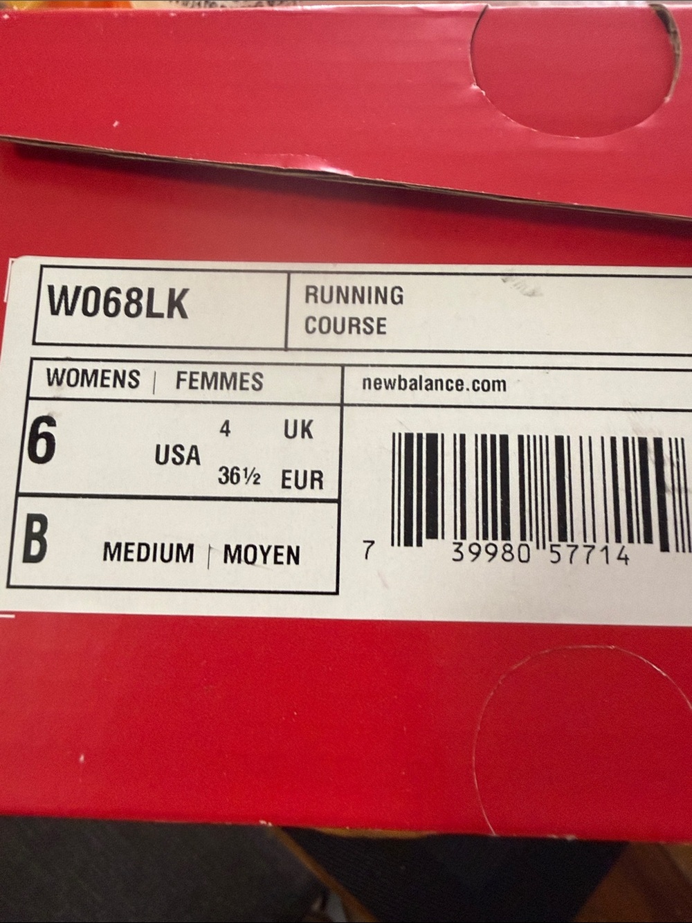 New Balance Women's Running Shoes Box Label - Red/White brand new